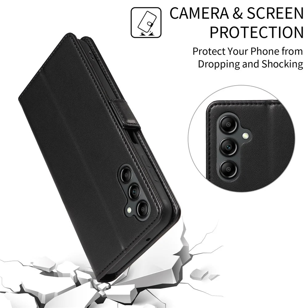 For Samsung Galaxy A26 5G Case Side Magnetic Clasp RFID Blocking Leather Phone Wallet Cover - Black - 4