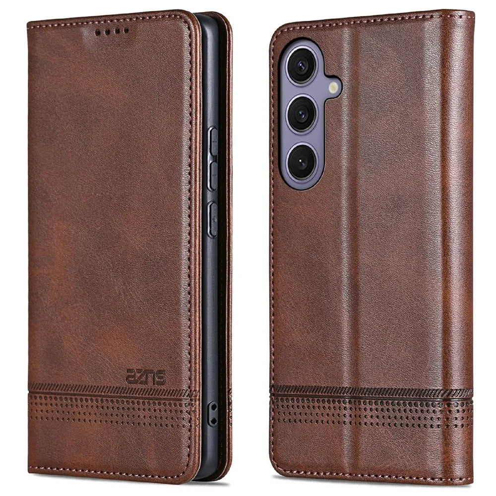AZNS For Samsung Galaxy A26 5G Case Cowhide Texture PU Leather Wallet Phone Cover - Coffee - 1