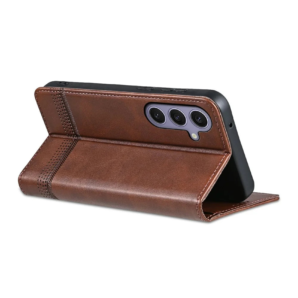 AZNS For Samsung Galaxy A26 5G Case Cowhide Texture PU Leather Wallet Phone Cover - Coffee - 4