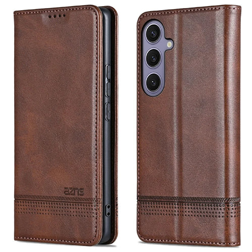 AZNS For Samsung Galaxy A56 5G Case Cowhide Texture PU Leather Wallet Phone Cover - Coffee - 1