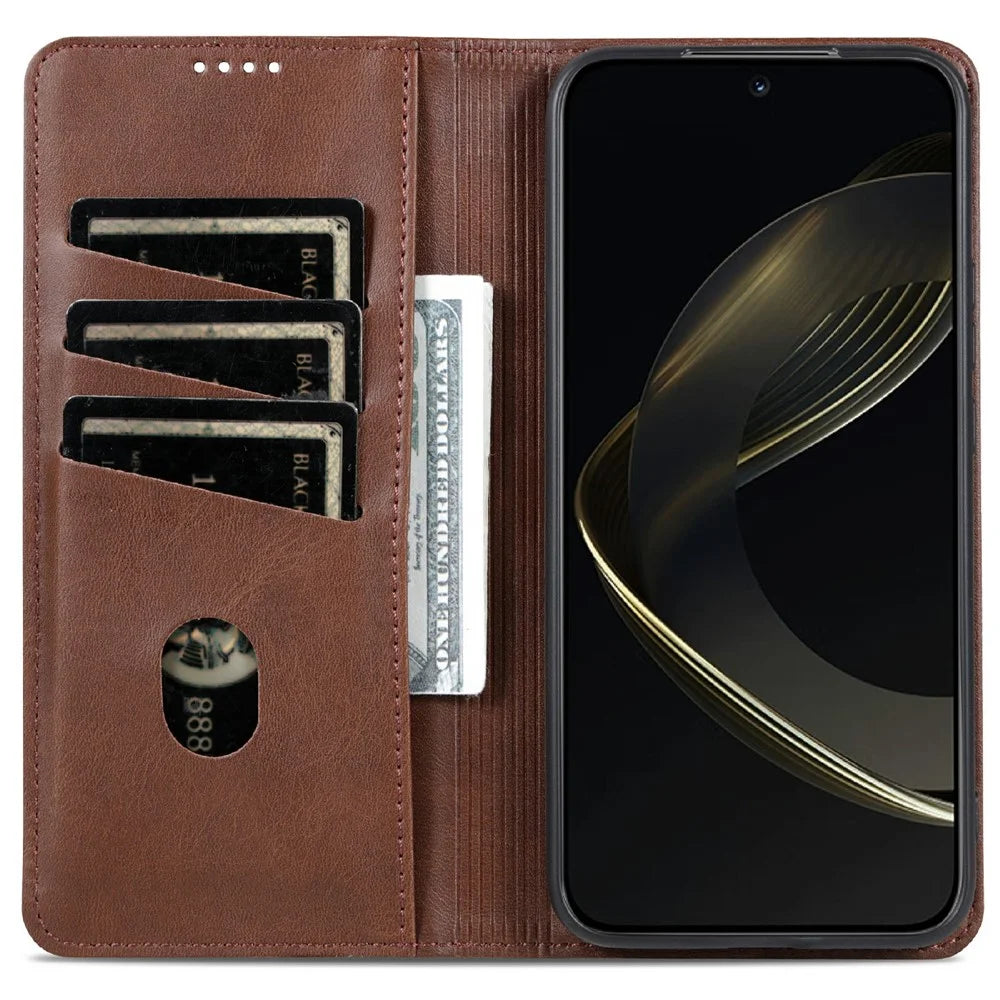 AZNS For Samsung Galaxy A56 5G Case Cowhide Texture PU Leather Wallet Phone Cover - Coffee - 2