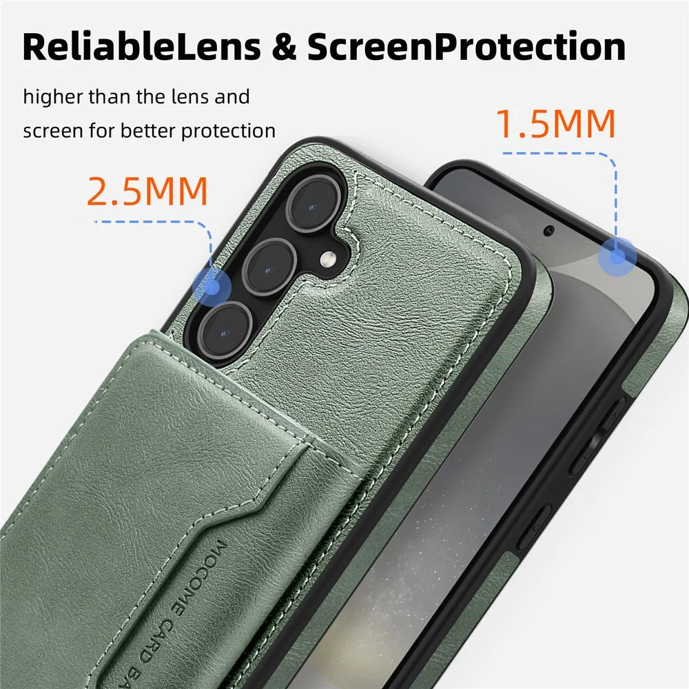 For Samsung Galaxy S25 Magnetic Case Leather Back Phone Cover with Detachable Card Bag - Blackish Green - 5