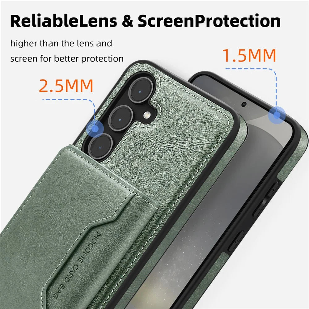 For Samsung Galaxy S25+ Magnetic Case Leather Back Phone Cover with Detachable Card Bag - Blackish Green - 5