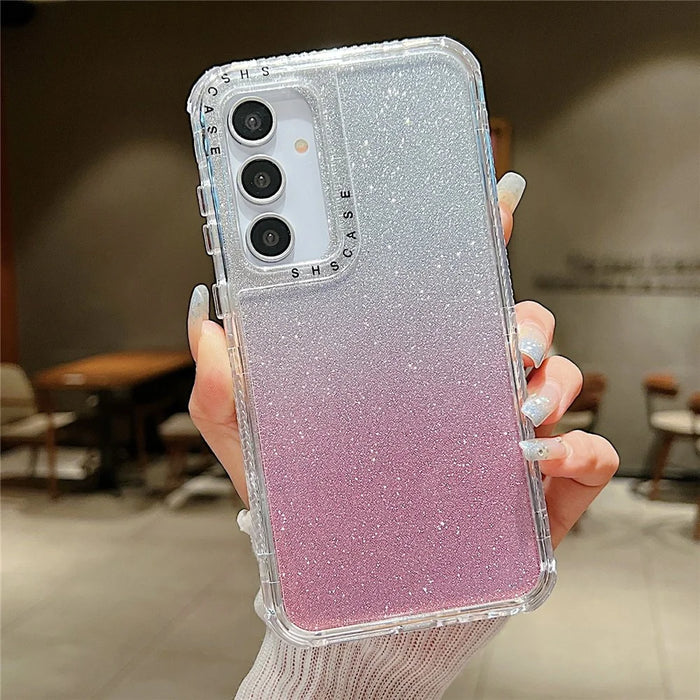 For Samsung Galaxy S25 Case Glitter Design PC + TPU Shockproof Phone Cover - Pink - 1