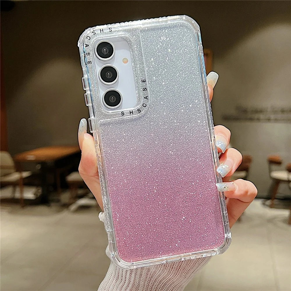 For Samsung Galaxy S25+ Case Glitter Design PC + TPU Shockproof Phone Cover - Pink - 1
