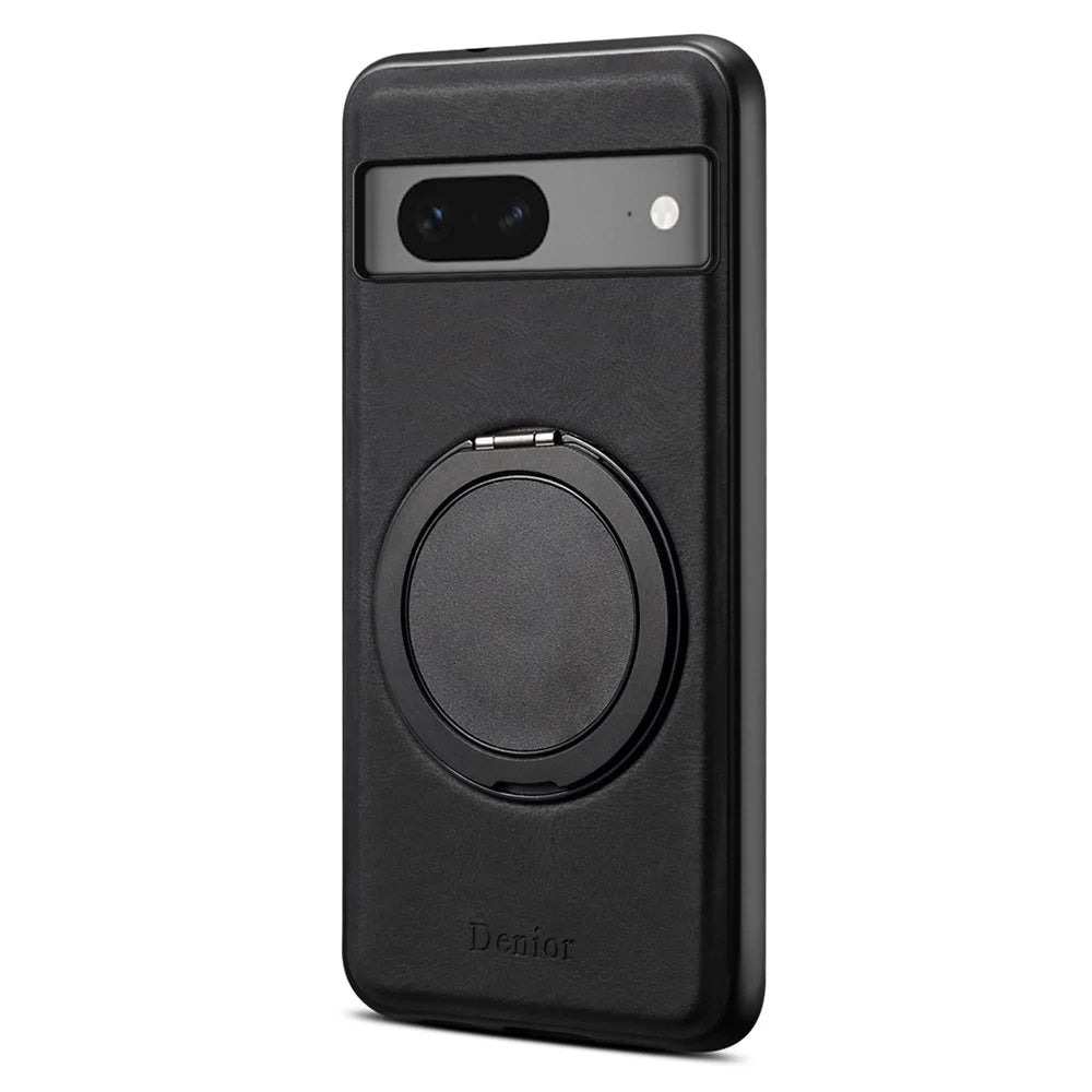 DENIOR A14 For Google Pixel 7 5G Magnetic Case Rotary Kickstand Leather PC TPU Phone Cover - Black - 1