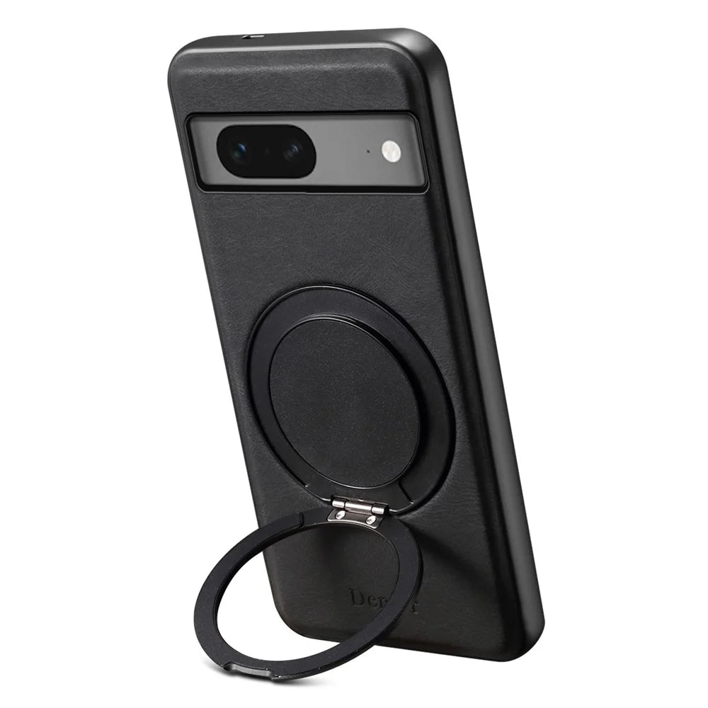 DENIOR A14 For Google Pixel 7 5G Magnetic Case Rotary Kickstand Leather PC TPU Phone Cover - Black - 2