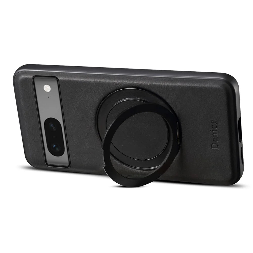 DENIOR A14 For Google Pixel 7 5G Magnetic Case Rotary Kickstand Leather PC TPU Phone Cover - Black - 3
