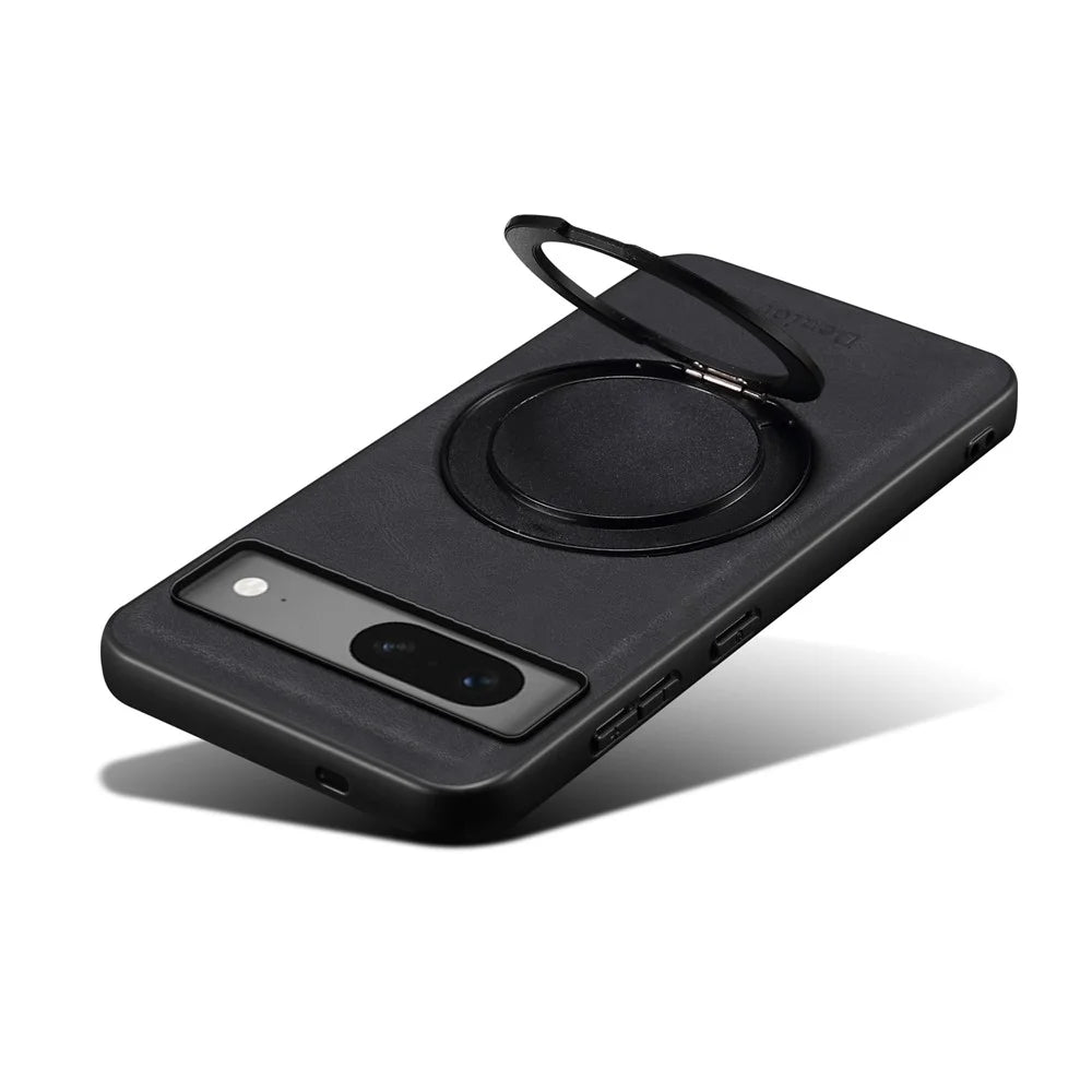 DENIOR A14 For Google Pixel 7 5G Magnetic Case Rotary Kickstand Leather PC TPU Phone Cover - Black - 4