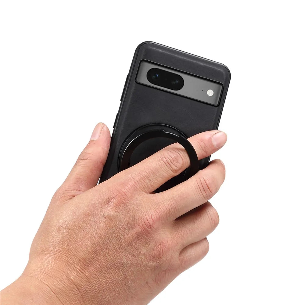 DENIOR A14 For Google Pixel 7 5G Magnetic Case Rotary Kickstand Leather PC TPU Phone Cover - Black - 5