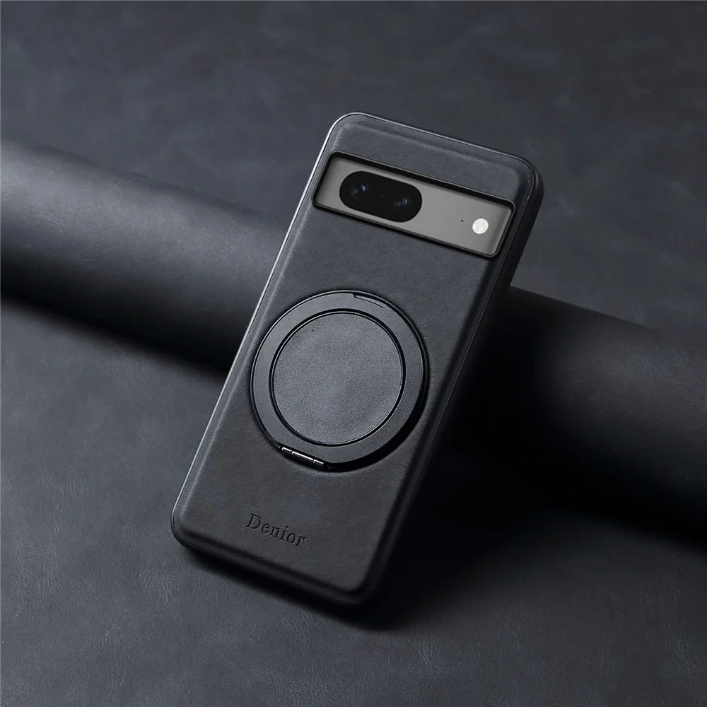 DENIOR A14 For Google Pixel 7 5G Magnetic Case Rotary Kickstand Leather PC TPU Phone Cover - Black - 7