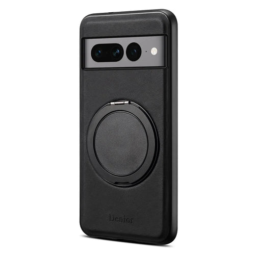 DENIOR A14 For Google Pixel 7 Pro 5G Magnetic Case Rotary Kickstand Leather PC TPU Phone Cover - Black - 1