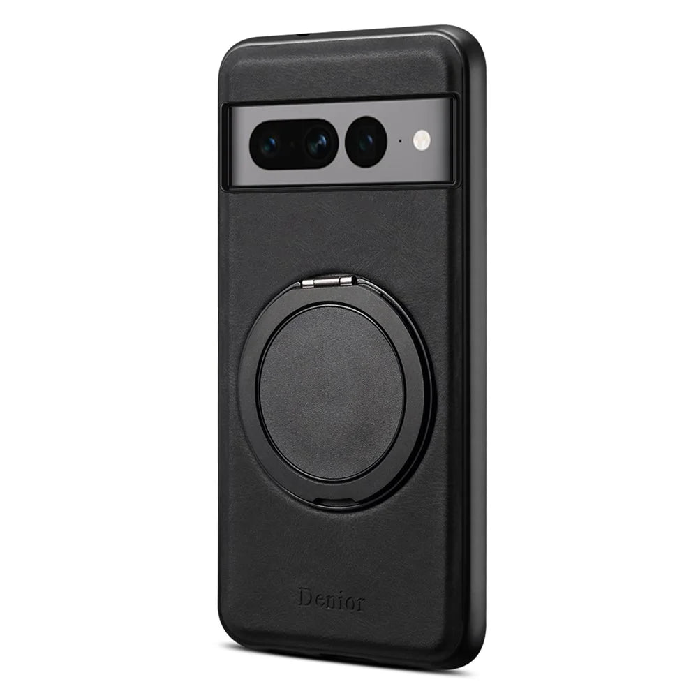 DENIOR A14 For Google Pixel 7 Pro 5G Magnetic Case Rotary Kickstand Leather PC TPU Phone Cover - Black - 1