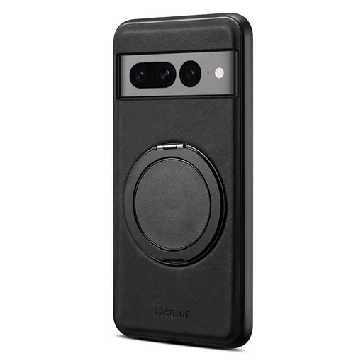 DENIOR A14 For Google Pixel 7 Pro 5G Magnetic Case Rotary Kickstand Leather PC TPU Phone Cover - Black - 1