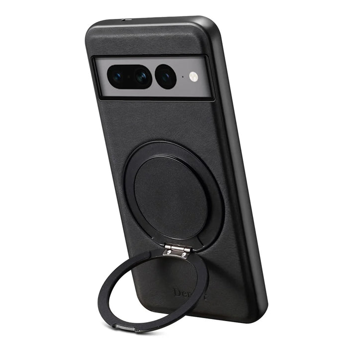 DENIOR A14 For Google Pixel 7 Pro 5G Magnetic Case Rotary Kickstand Leather PC TPU Phone Cover - Black - 2