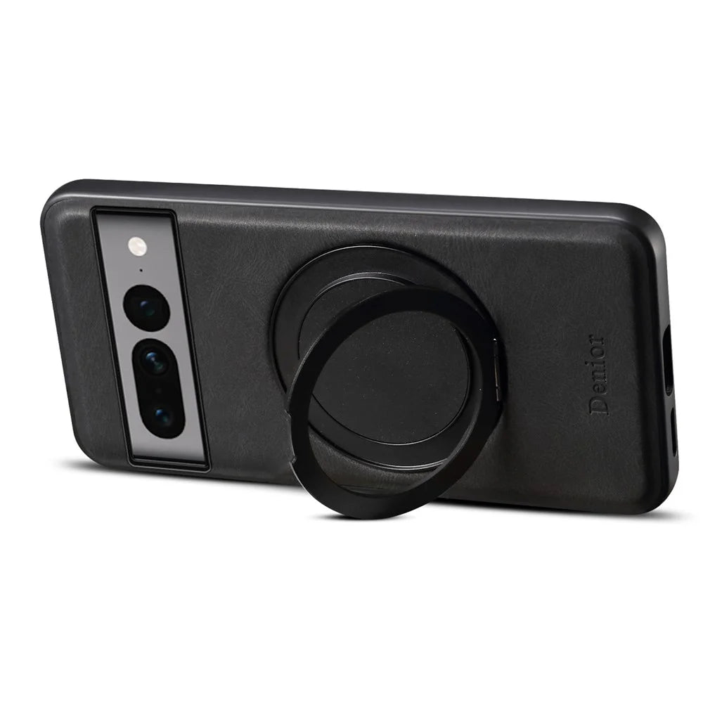 DENIOR A14 For Google Pixel 7 Pro 5G Magnetic Case Rotary Kickstand Leather PC TPU Phone Cover - Black - 3