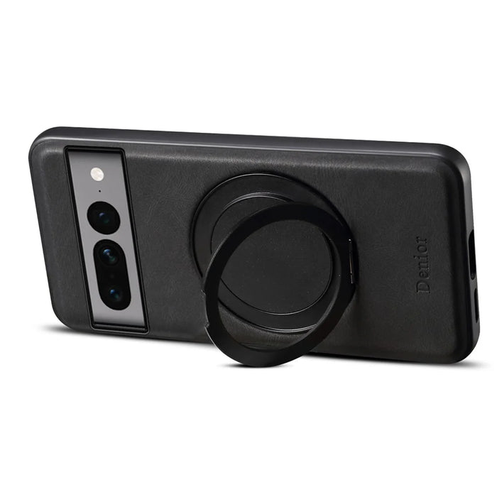 DENIOR A14 For Google Pixel 7 Pro 5G Magnetic Case Rotary Kickstand Leather PC TPU Phone Cover - Black - 3
