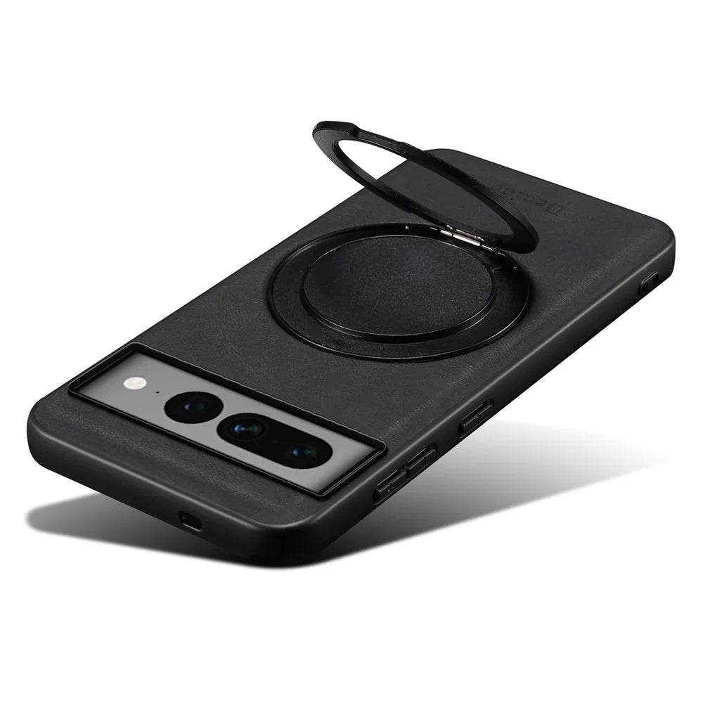 DENIOR A14 For Google Pixel 7 Pro 5G Magnetic Case Rotary Kickstand Leather PC TPU Phone Cover - Black - 4
