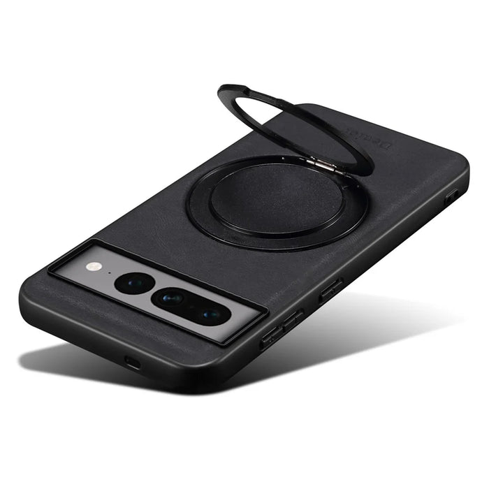DENIOR A14 For Google Pixel 7 Pro 5G Magnetic Case Rotary Kickstand Leather PC TPU Phone Cover - Black - 4