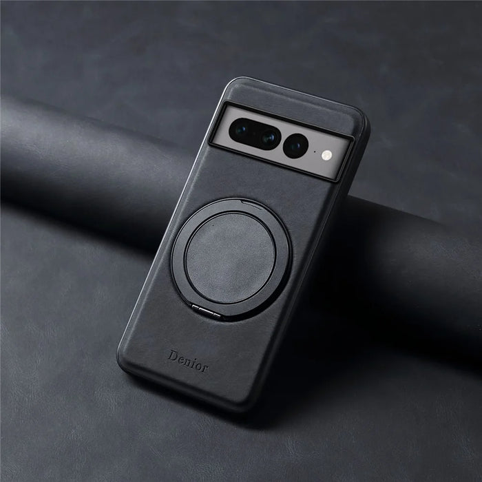 DENIOR A14 For Google Pixel 7 Pro 5G Magnetic Case Rotary Kickstand Leather PC TPU Phone Cover - Black - 7
