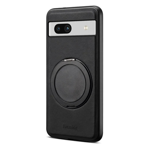 DENIOR A14 For Google Pixel 7a Magnetic Case Rotary Kickstand Leather PC TPU Phone Cover - Black - 1