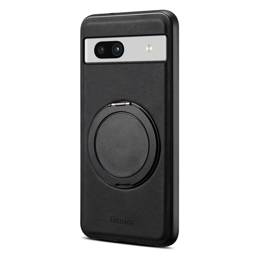 DENIOR A14 For Google Pixel 7a Magnetic Case Rotary Kickstand Leather PC TPU Phone Cover - Black - 1