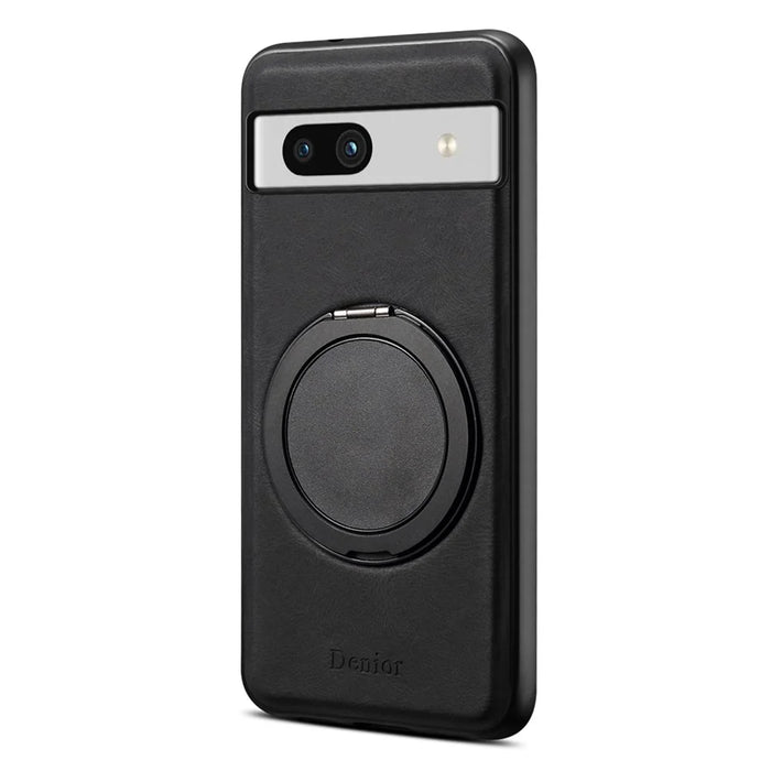 DENIOR A14 For Google Pixel 7a Magnetic Case Rotary Kickstand Leather PC TPU Phone Cover - Black - 1