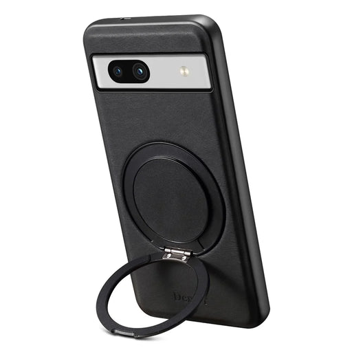 DENIOR A14 For Google Pixel 7a Magnetic Case Rotary Kickstand Leather PC TPU Phone Cover - Black - 2