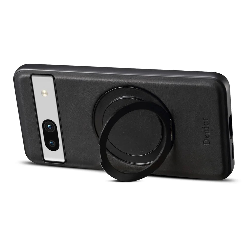 DENIOR A14 For Google Pixel 7a Magnetic Case Rotary Kickstand Leather PC TPU Phone Cover - Black - 3