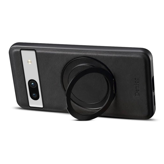 DENIOR A14 For Google Pixel 7a Magnetic Case Rotary Kickstand Leather PC TPU Phone Cover - Black - 3