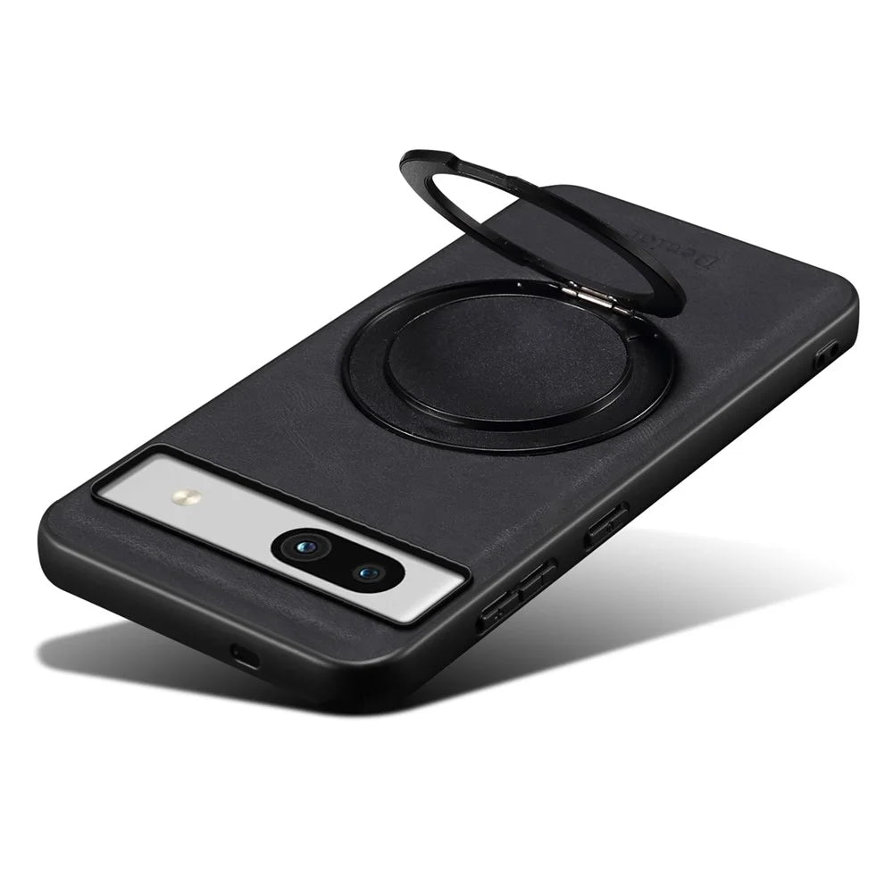 DENIOR A14 For Google Pixel 7a Magnetic Case Rotary Kickstand Leather PC TPU Phone Cover - Black - 4