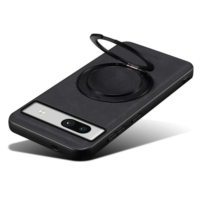 DENIOR A14 For Google Pixel 7a Magnetic Case Rotary Kickstand Leather PC TPU Phone Cover - Black - 4