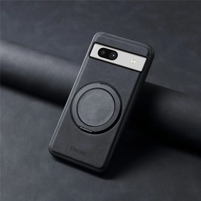 DENIOR A14 For Google Pixel 7a Magnetic Case Rotary Kickstand Leather PC TPU Phone Cover - Black - 7