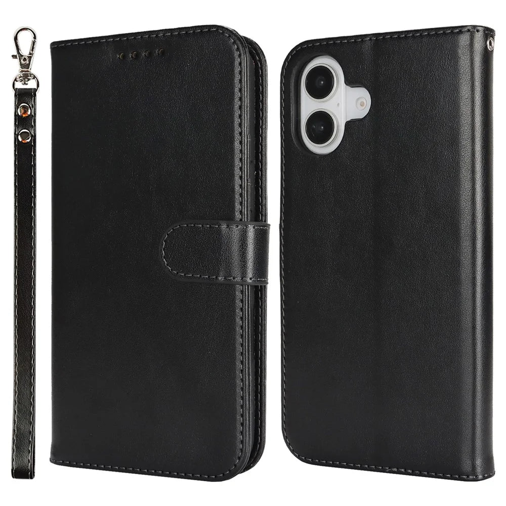 For iPhone 16 Plus Case R61 Texture Wallet Leather Flip Phone Cover - Black - 1