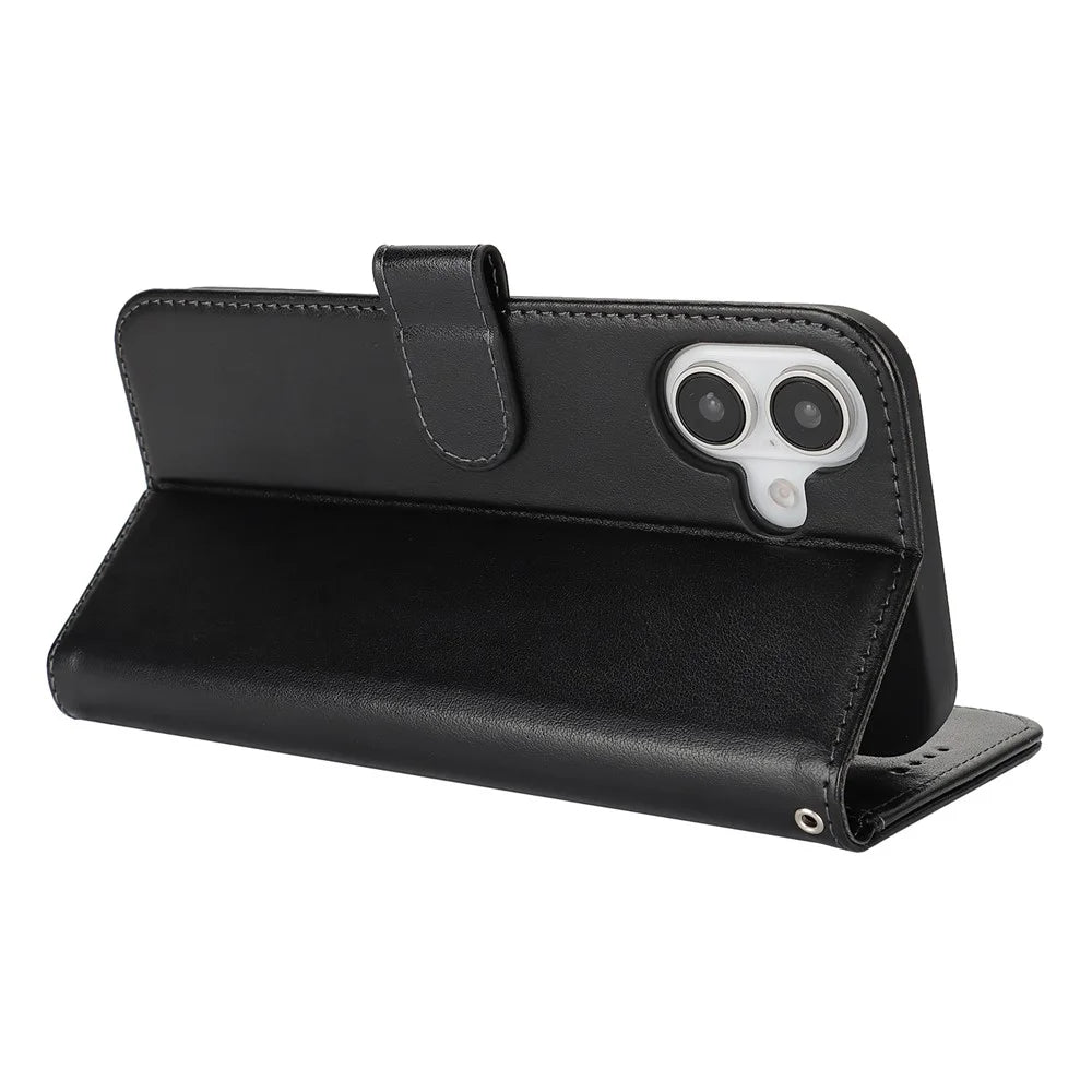 For iPhone 16 Plus Case R61 Texture Wallet Leather Flip Phone Cover - Black - 4