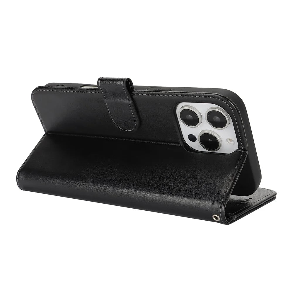 For iPhone 16 Pro Max Case R61 Texture Wallet Leather Flip Phone Cover - Black - 3