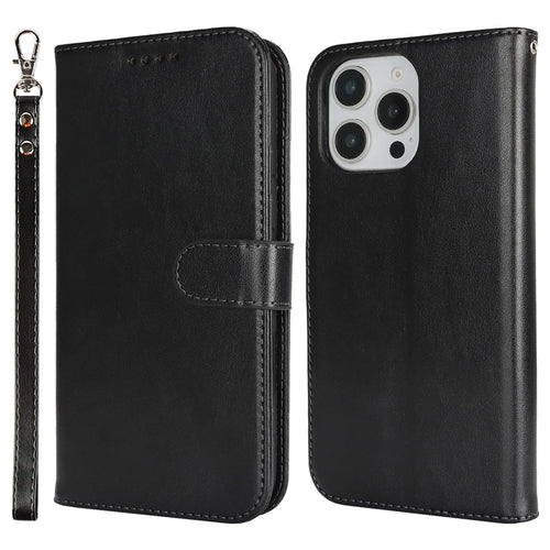 For iPhone 16 Pro Case R61 Texture Wallet Leather Flip Phone Cover - Black - 1