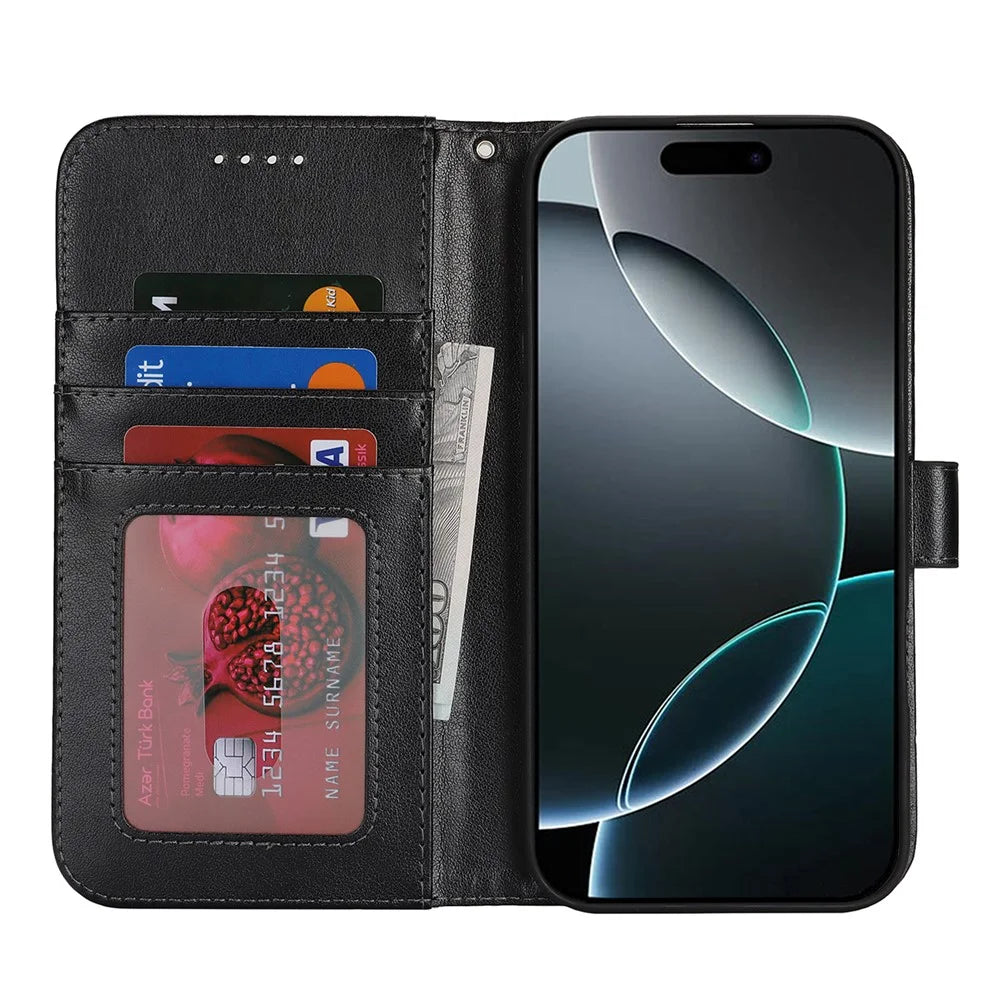 For iPhone 16 Pro Case R61 Texture Wallet Leather Flip Phone Cover - Black - 2