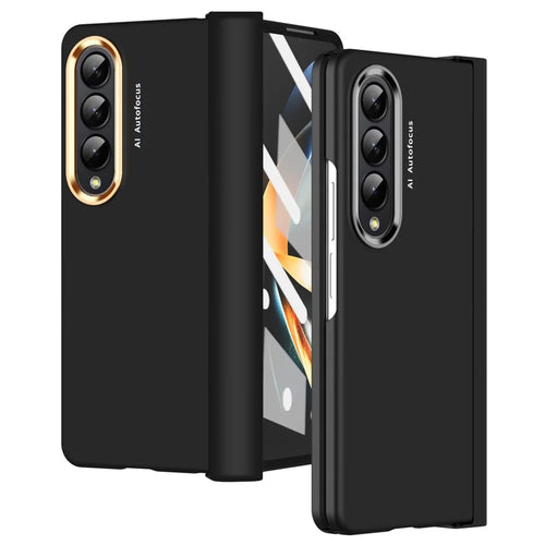 For Samsung Galaxy Z Fold4 5G Anti-drop Folding Phone Case Full Protection Hinge Hard PC Phone Cover with Two Plating Lens Circles - Black - 1