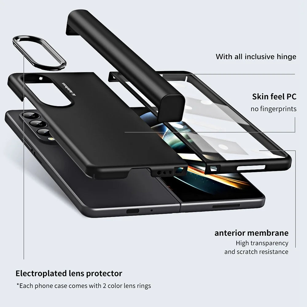 For Samsung Galaxy Z Fold4 5G Anti-drop Folding Phone Case Full Protection Hinge Hard PC Phone Cover with Two Plating Lens Circles - Black - 2