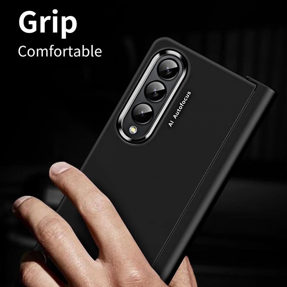 For Samsung Galaxy Z Fold4 5G Anti-drop Folding Phone Case Full Protection Hinge Hard PC Phone Cover with Two Plating Lens Circles - Black - 3