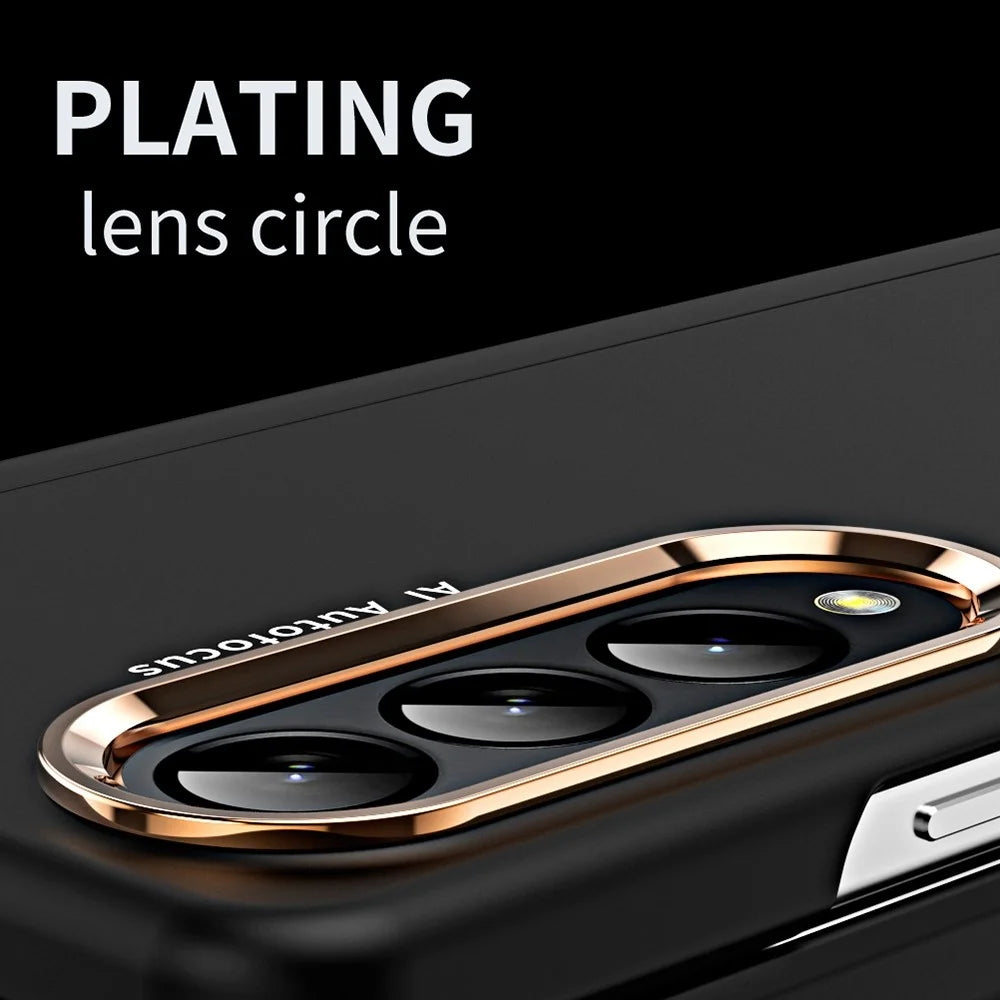 For Samsung Galaxy Z Fold4 5G Anti-drop Folding Phone Case Full Protection Hinge Hard PC Phone Cover with Two Plating Lens Circles - Black - 4