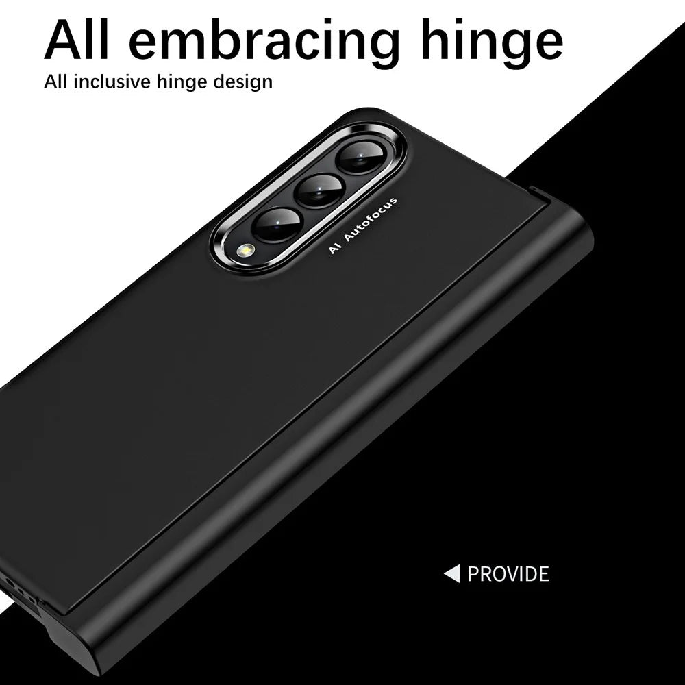 For Samsung Galaxy Z Fold4 5G Anti-drop Folding Phone Case Full Protection Hinge Hard PC Phone Cover with Two Plating Lens Circles - Black - 7
