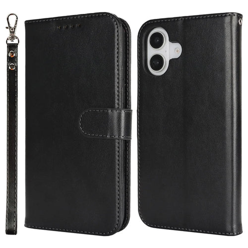 For iPhone 16 Case R61 Texture Wallet Leather Flip Phone Cover - Black - 1