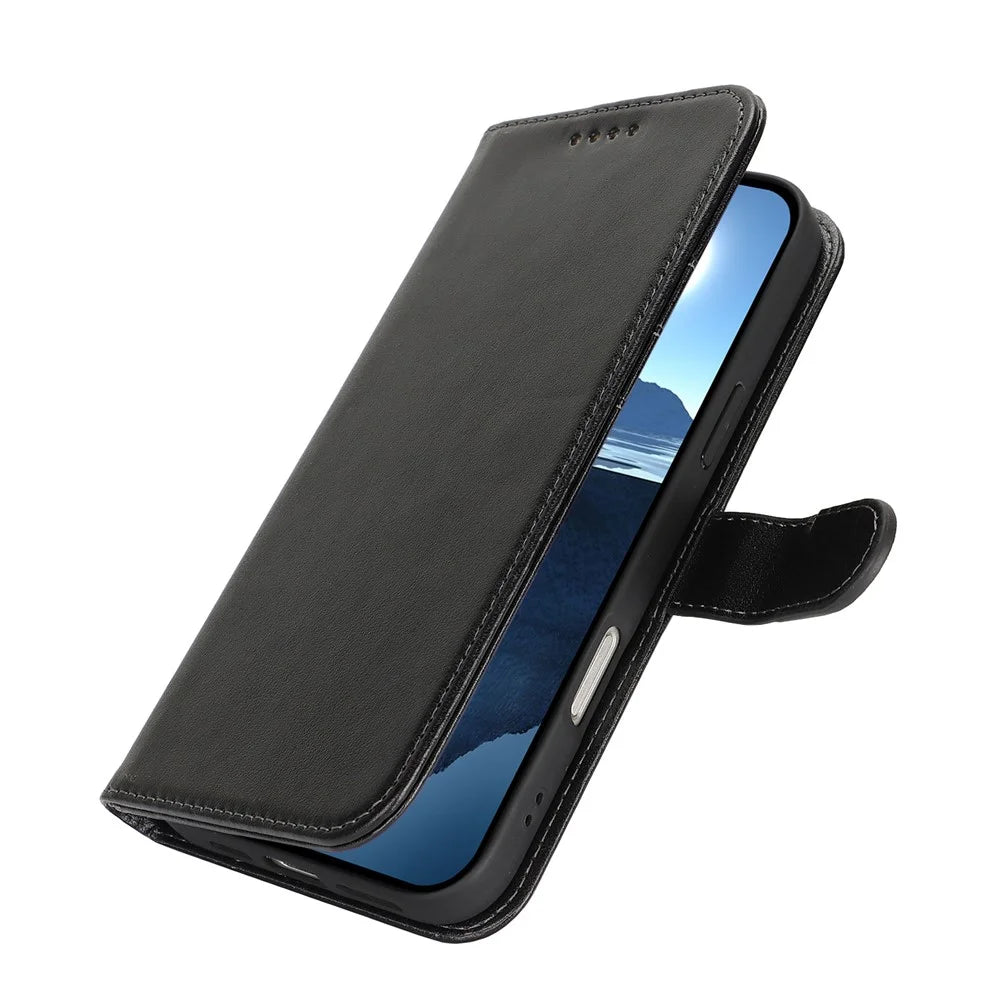 For iPhone 16 Case R61 Texture Wallet Leather Flip Phone Cover - Black - 5