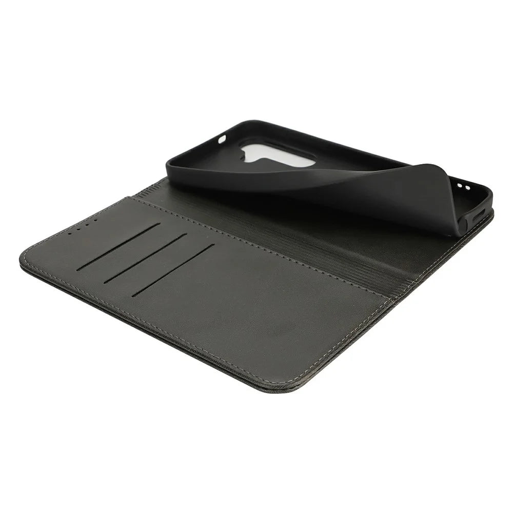For Samsung Galaxy S25+ Case PU Leather Calf Textured Magnetic Closing Smart Phone Cover - Black - 7