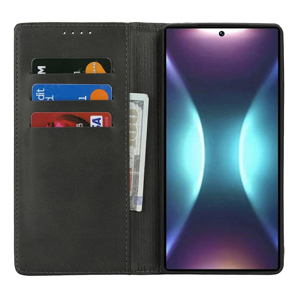 For Samsung Galaxy S25 Ultra Case PU Leather Calf Textured Magnetic Closing Smart Phone Cover - Black - 2