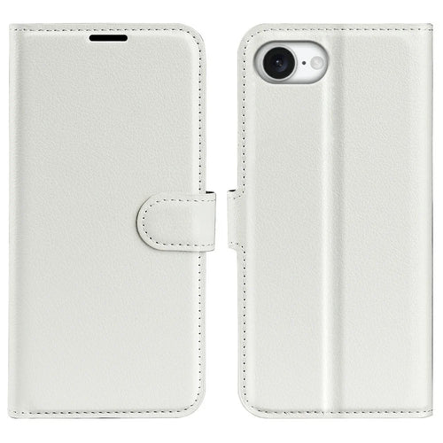 For iPhone 17e / 16e Case Litchi Texture Shockproof Leather Wallet Phone Cover - White - 1