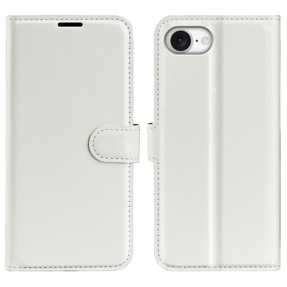For iPhone 17e / 16e Case Litchi Texture Shockproof Leather Wallet Phone Cover - White - 1