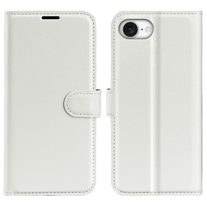 For iPhone 17e / 16e Case Litchi Texture Shockproof Leather Wallet Phone Cover - White - 1